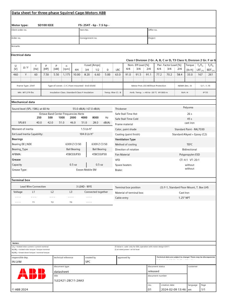 1LE2421-2BC11-2AA3 Data | PDF | Physical Quantities | Electrical ...