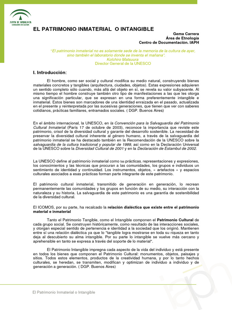 Importancia del Patrimonio Inmaterial | PDF | Patrimonio cultural ...