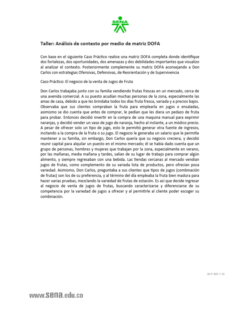 Matriz DOFA para Negocio de Jugos | PDF | Análisis FODA | Business