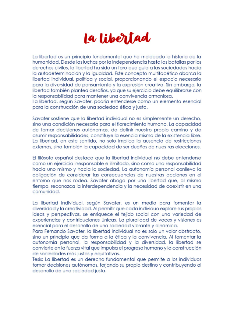 La Libertad según Fernando Savater | PDF | Libertad | Sociedad