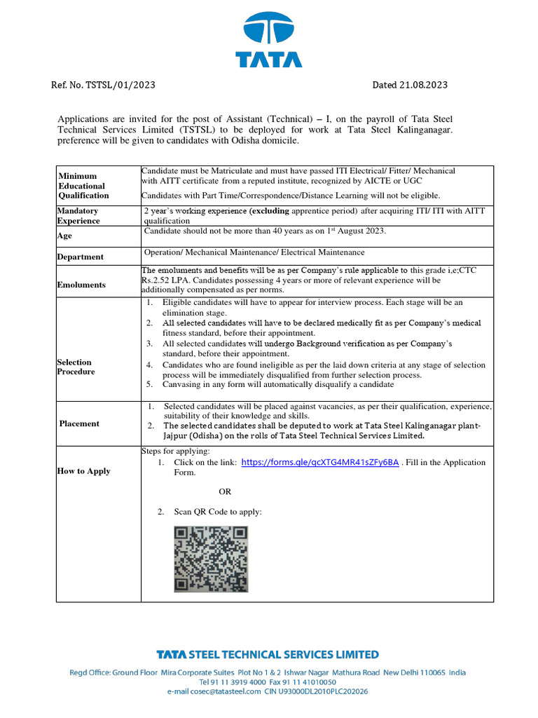 Advertisement For TSTSL - TSK | PDF | Technology &amp; Engineering