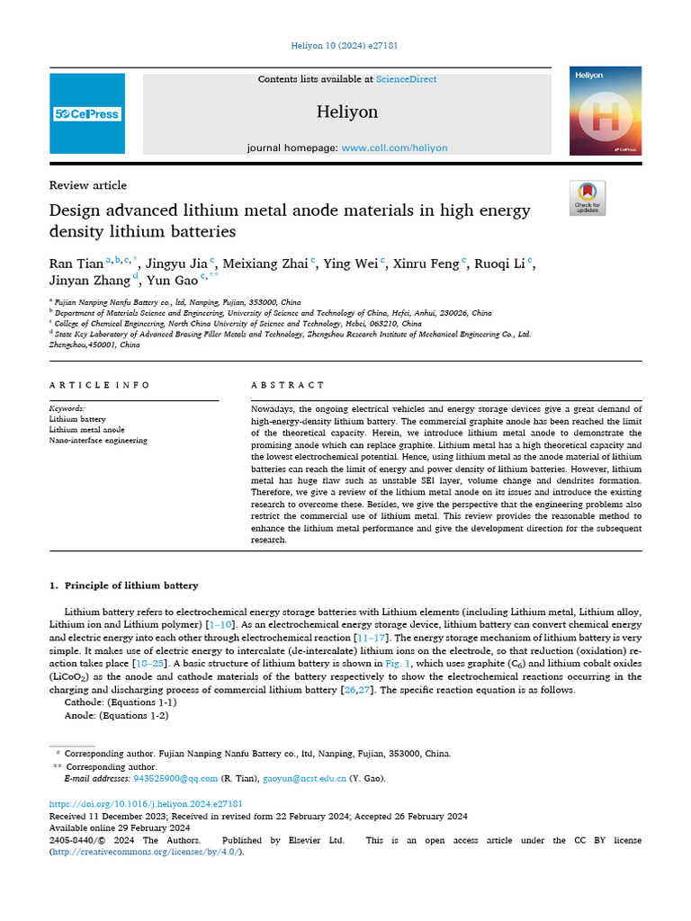 Advanced Lithium Metal Anodes Review | PDF | Lithium Ion Battery ...