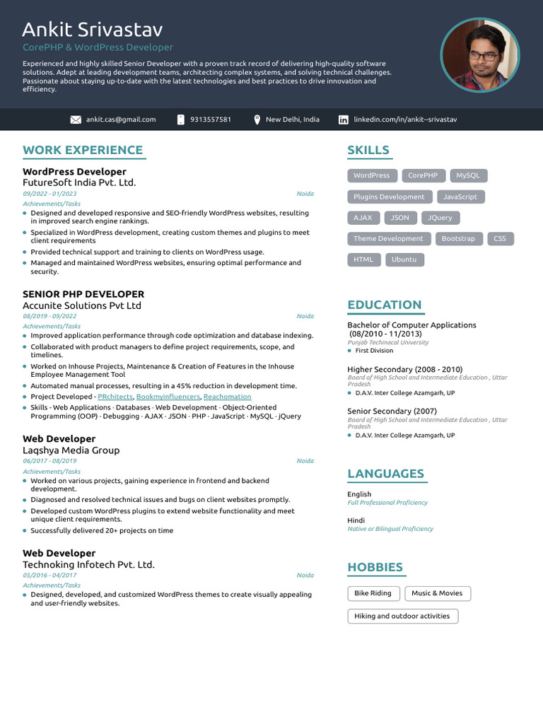 Ankit's Resume | PDF | Word Press | World Wide Web