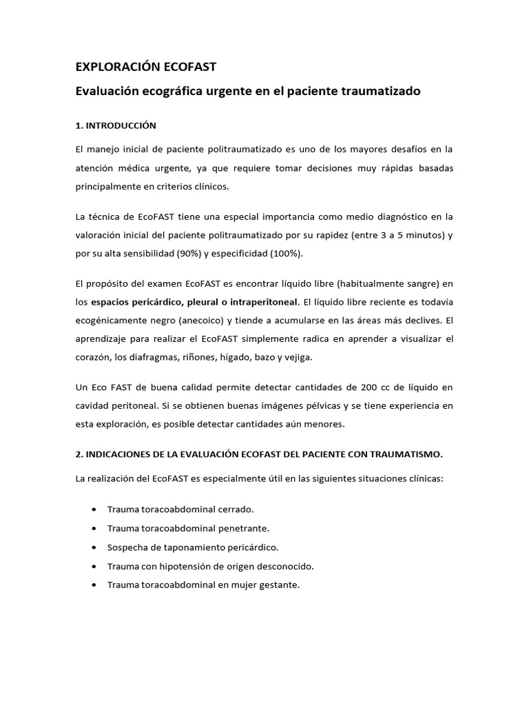 EcoFAST en Trauma: Evaluación Rápida | PDF | Pelvis | Hígado