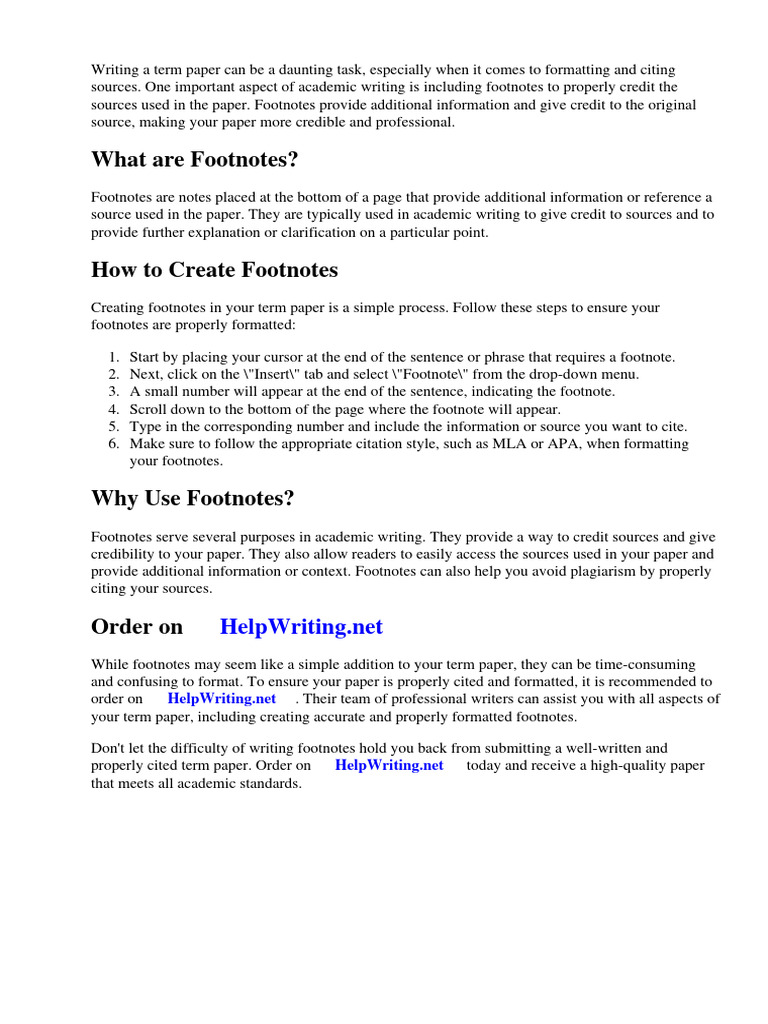How To Make Footnotes in A Term Paper | PDF | Citation | Note (Typography)