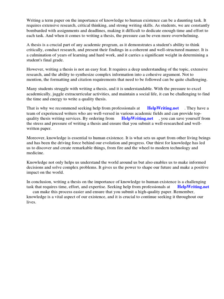 Term Paper On The Importance of Knowledge To Human Existence | PDF ...