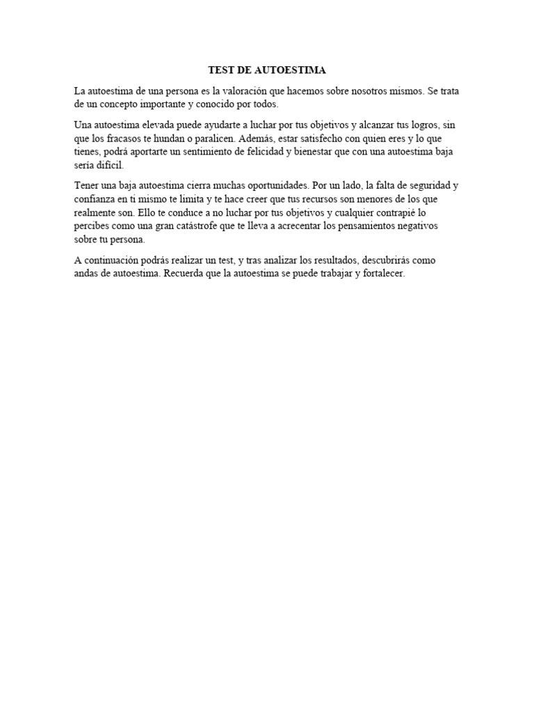 Test de Autoestima para Adolescentes | PDF | Autoestima | Sicología