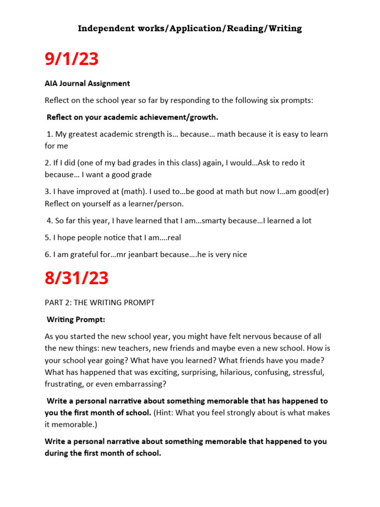 Reflective Writing Journal Prompts | PDF | Self Awareness | Goal Setting