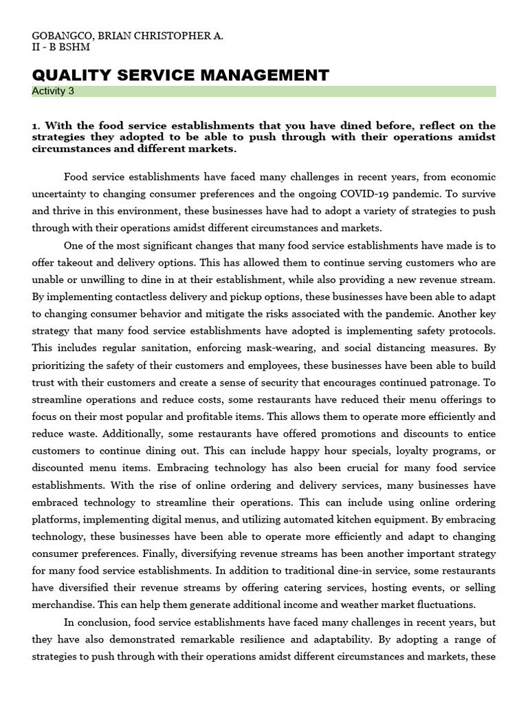 Strategies for Resilient Food Service | PDF | Foodservice | Restaurants