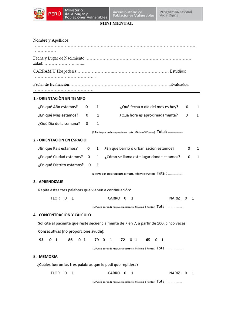 Test Mini Mental para Alzheimer | PDF | Enfermedad de Alzheimer | Demencia