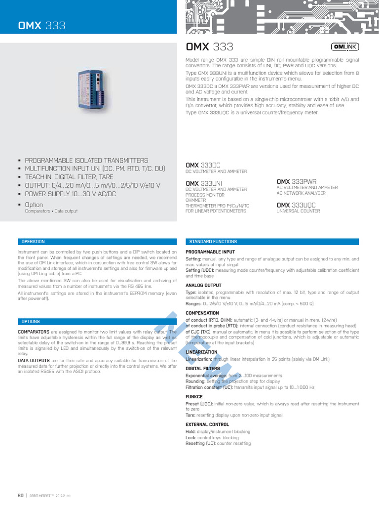 OMX 333DC Omx 333uni Omx 333Pwr: Standard Functions Operation | PDF ...