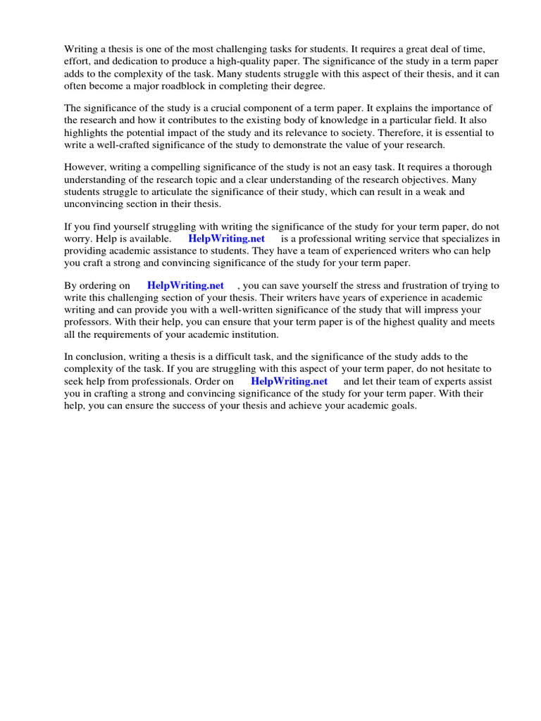 Term Paper Significance of The Study | PDF | Thesis | Information