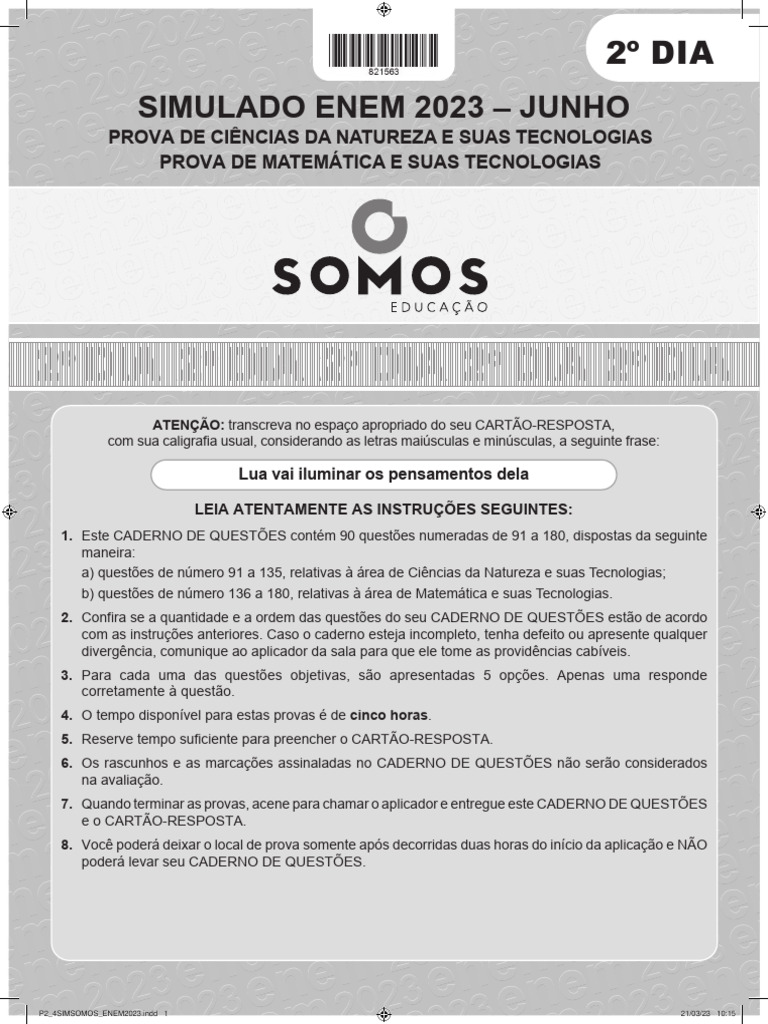 (Prova Dia 2) Quarto Somos 2023 | PDF | Fermentação | Radiação ...