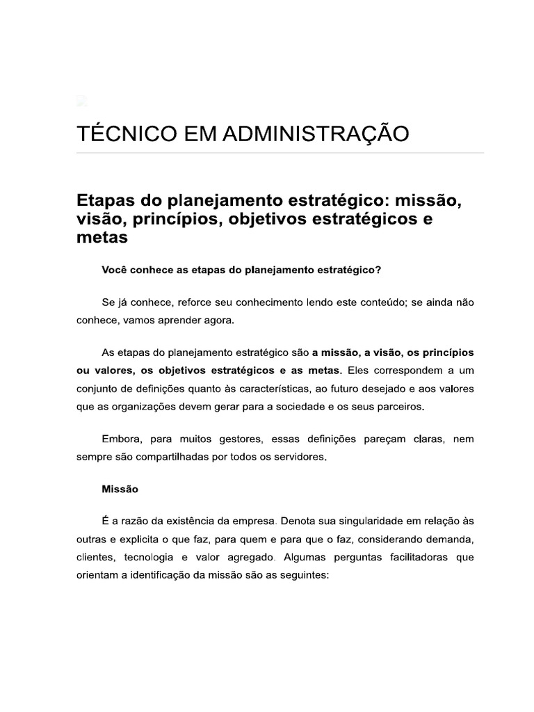 Etapas Do Planejamento Estratégico - Missão, Visão, Princípios ...