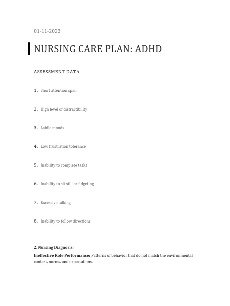 ADHD Nursing Care Plan Overview | PDF