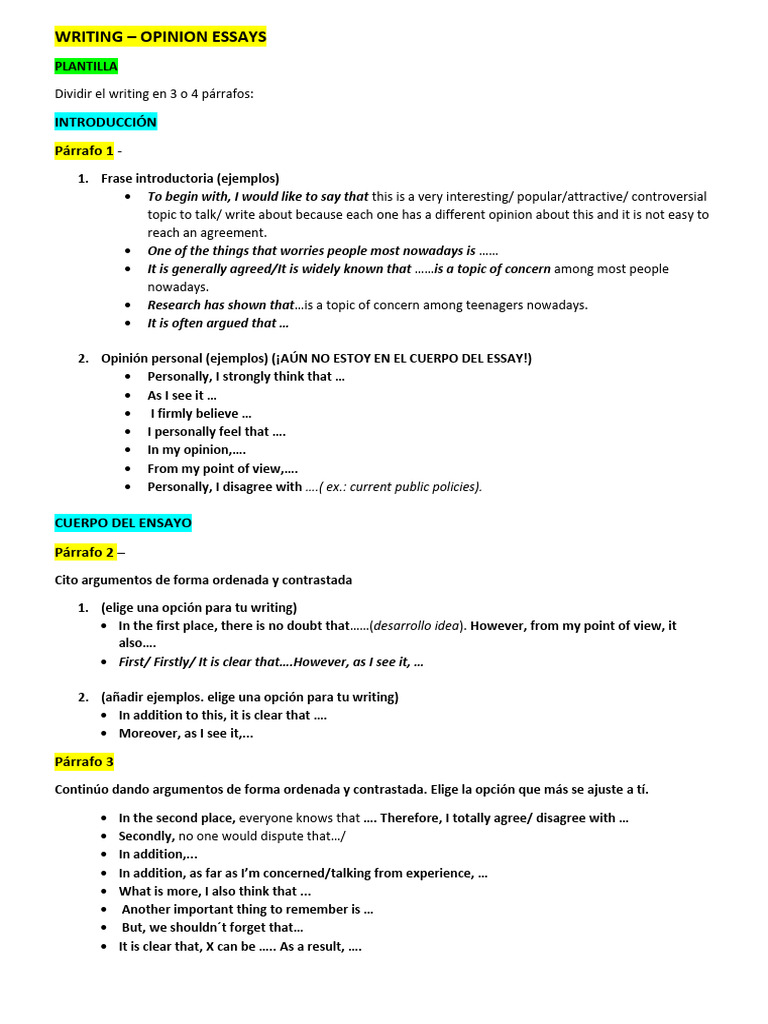 Opinion Essay Writing Template | PDF | Cognition
