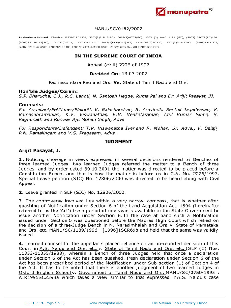 Supreme Court Ruling on Land Acquisition | PDF | Judgment (Law ...