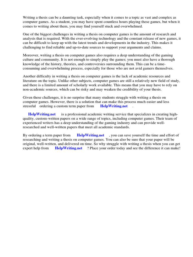 Thesis Writing on Computer Games Guide | PDF | Video Games | Internet