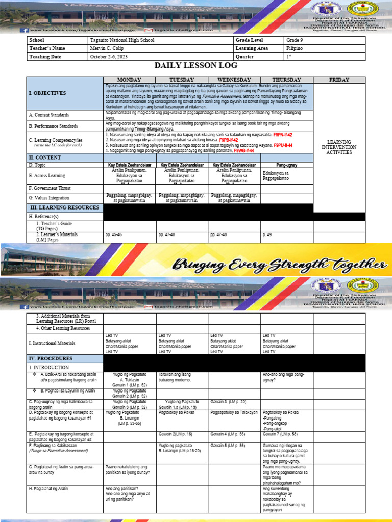 TNHS-Lesson-Log Week 5 | PDF