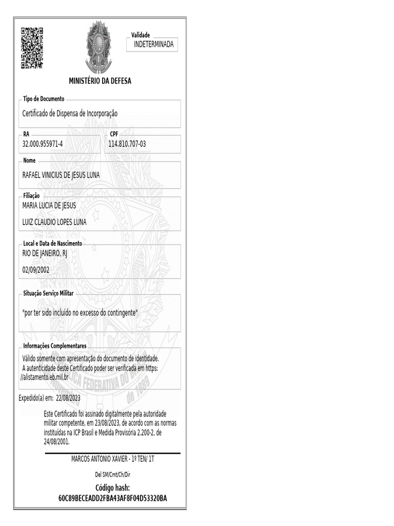 CDI Certificado de Dispensa de Incorporação Exercito | PDF