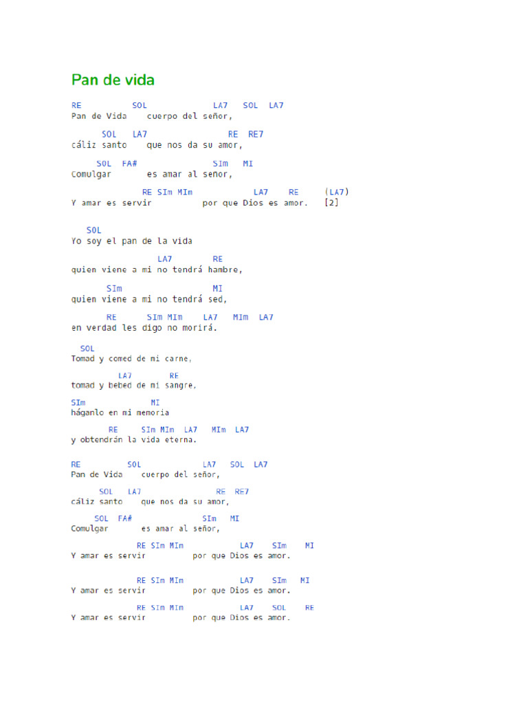 Pan de Vida canto con notas | PDF