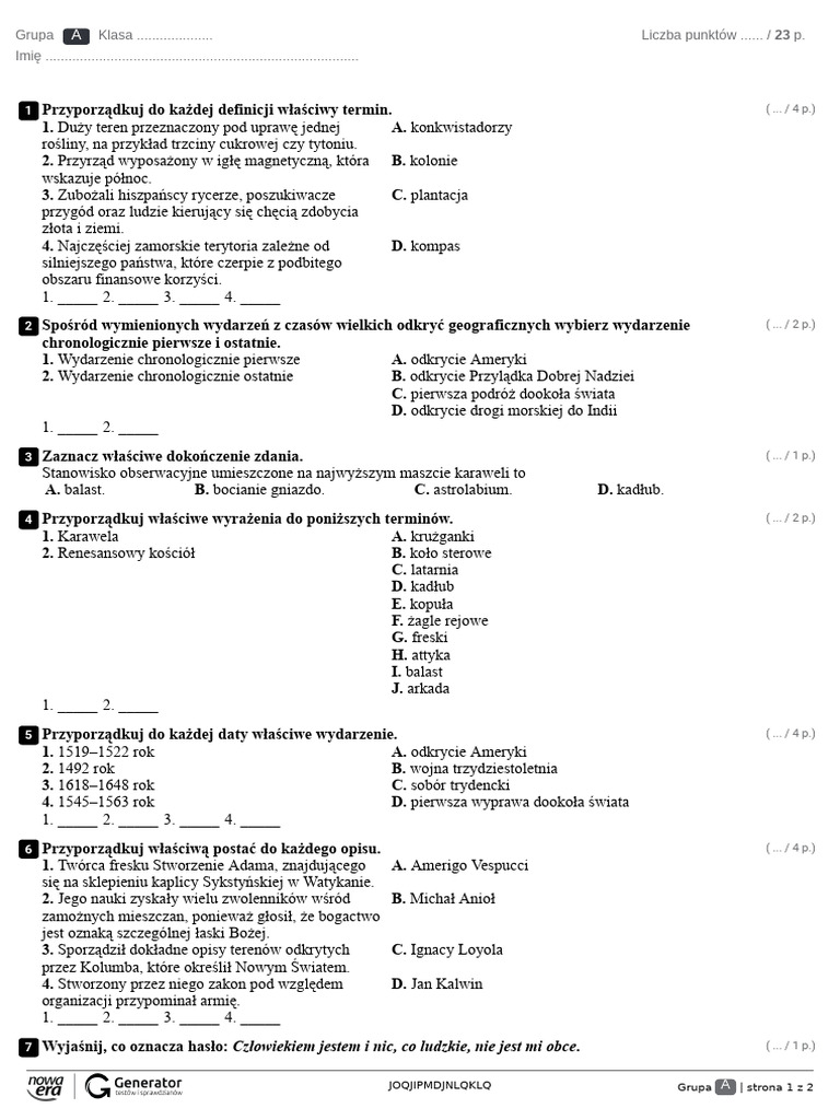 Rozdział I, Test NR 1 Test (Z Widoczną Punktacją) | PDF