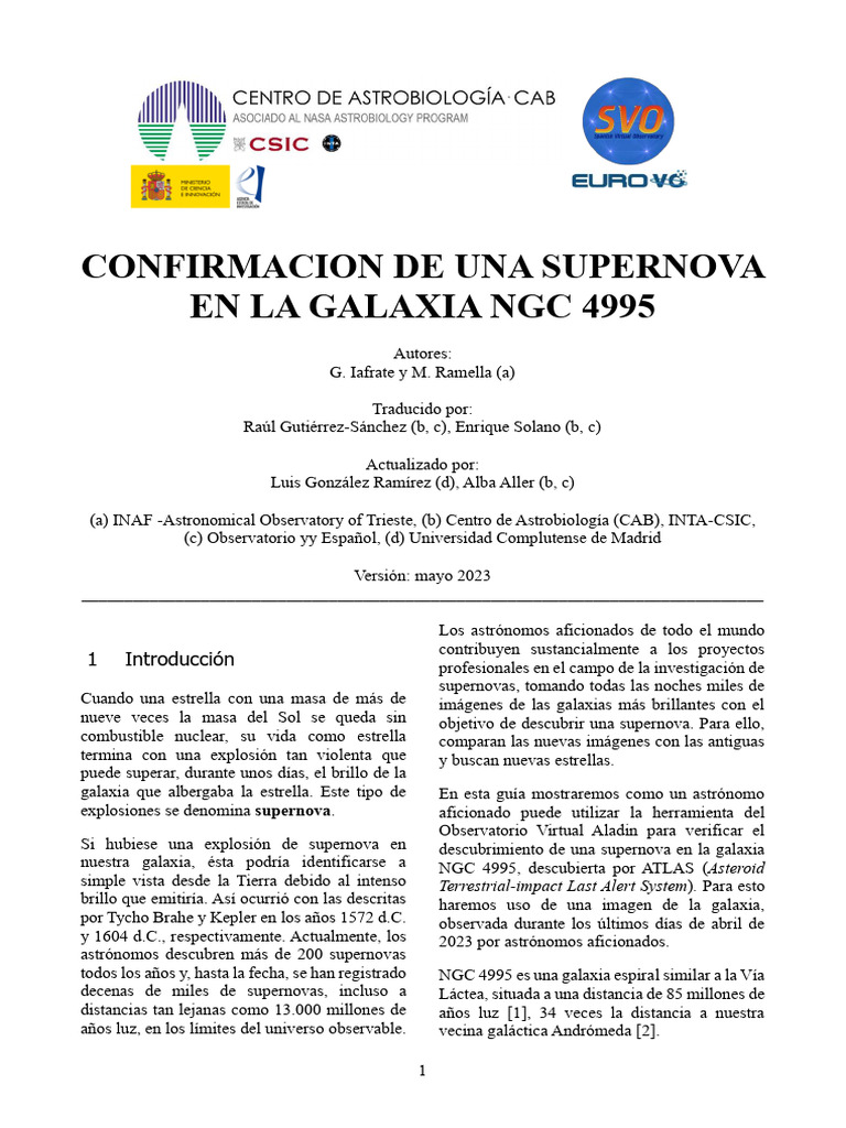 Confirmación de Supernova en NGC 4995 | PDF | Estrellas | Supernova