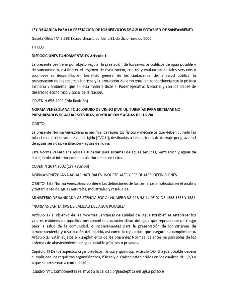 Ley Organica para La Prestacion de Los Servicios de Agua Potable y de ...