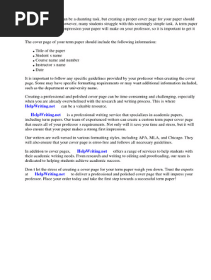 Sample Term Paper Cover Page