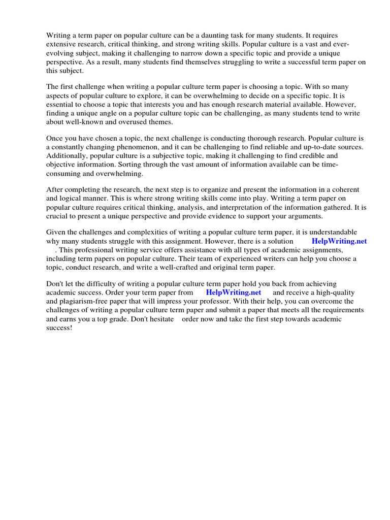 Writing a Term Paper on Pop Culture | PDF | Popular Culture | Critical ...