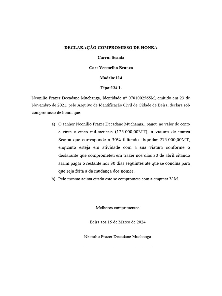Declaração de Compromisso de Honra | PDF
