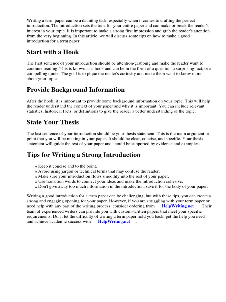 How To Make A Good Introduction For A Term Paper | PDF | Essays | Thesis