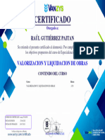 Certificado - Valorizacion y Liquidacion de Obras