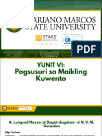 YUNIT VI Pagsususri Sa Mga Maikling Kuwento 1