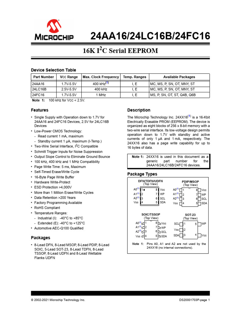 16K I2C EEPROM Overview | PDF | Computer Engineering | Digital Electronics