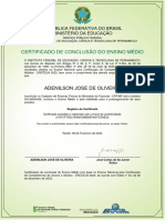 Certificado de Conclusão Do Ensino Médio: Adenilson Jose de Oliveira