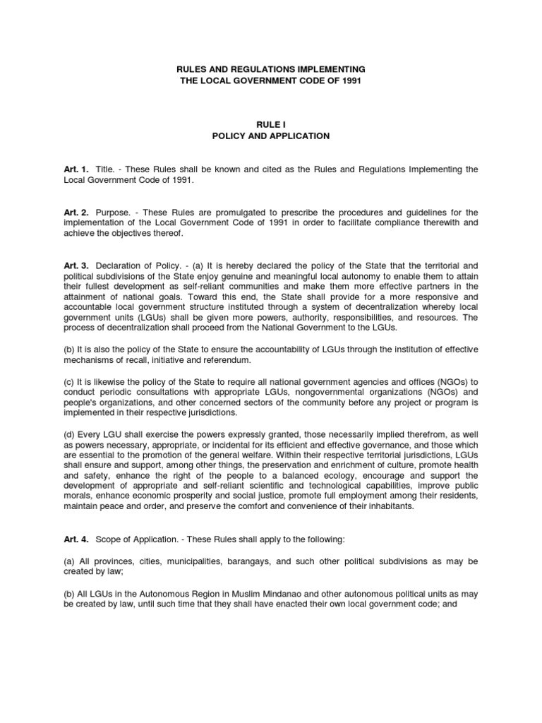 Implementing Rules and Regulations of The Local Government Code of 1991