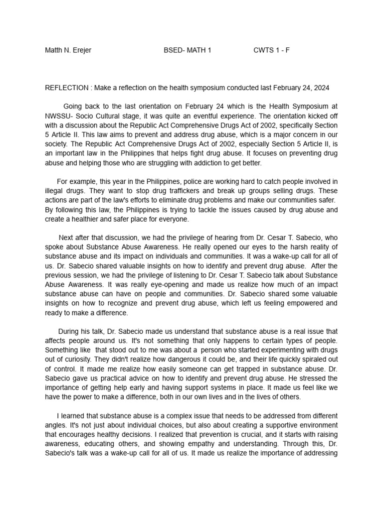 Health Symposium Reflection 2024 | PDF | Wellness