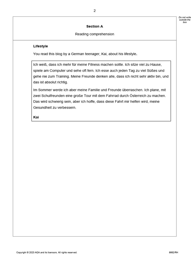 Question Paper (Higher) - Paper 3 Reading - Sample Set 2 | PDF