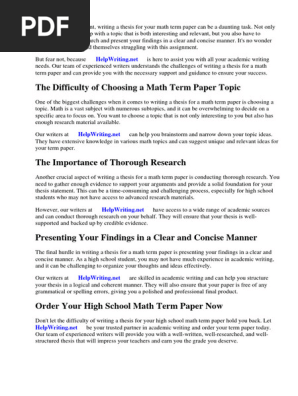 Math Term Paper Topics High School