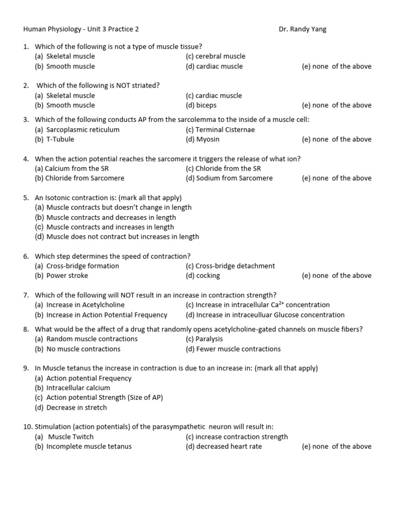 Unit+3+practice+2 physiogy | PDF | Muscle Contraction | Atrium (Heart)