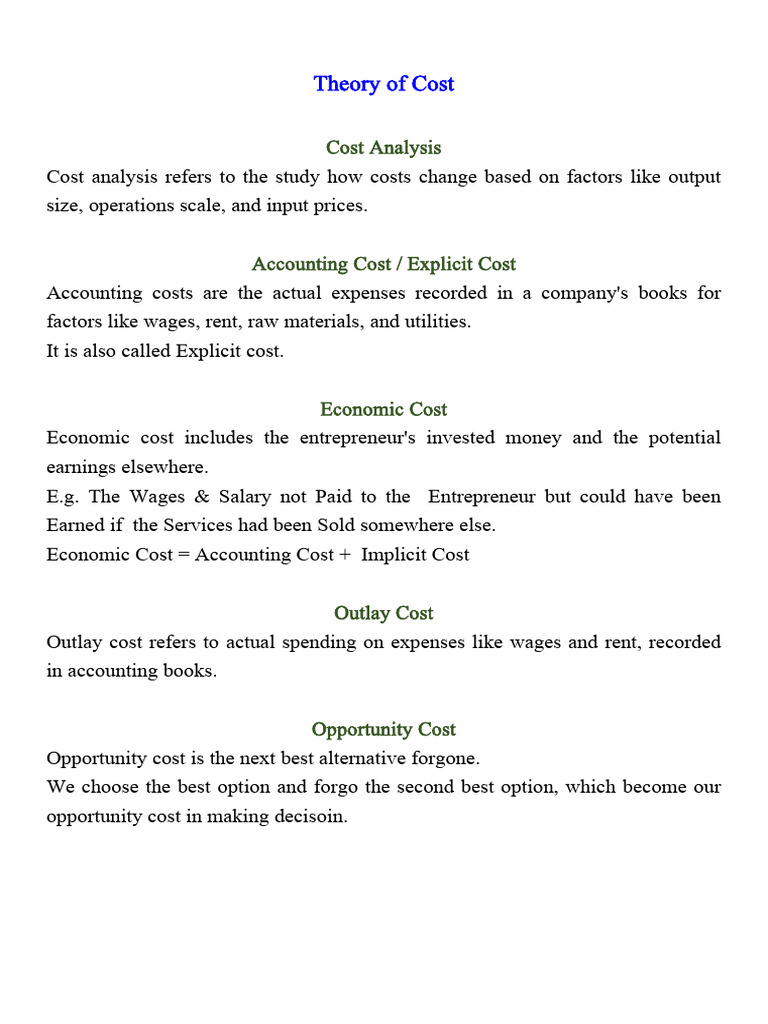 Notes Theory of Cost | PDF | Average Cost | Marginal Cost