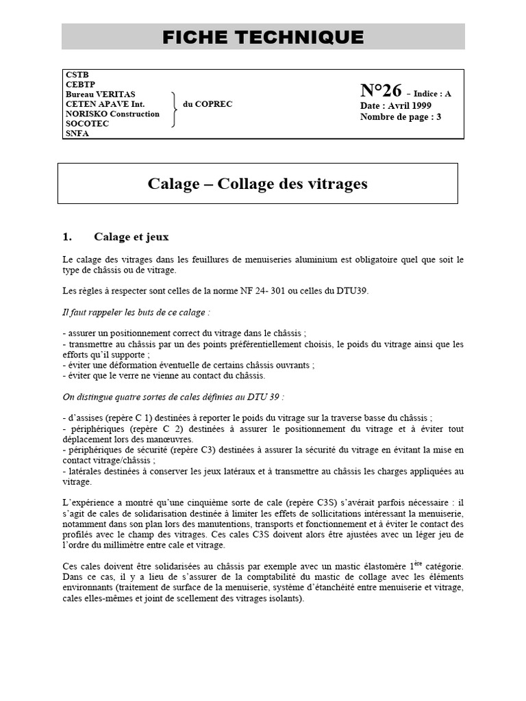 Calage et collage des vitrages selon DTU 39 PDF — free download