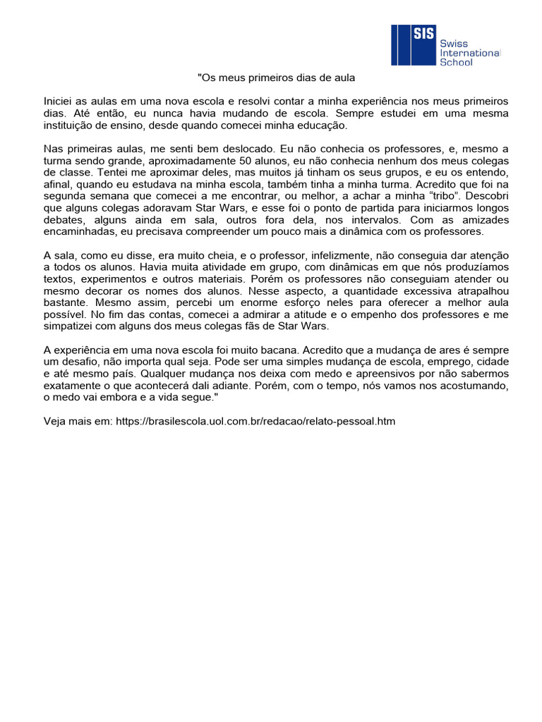 Modelo de Relato Pessoal | PDF