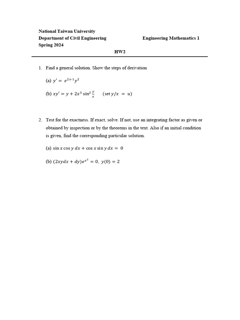 Engineering Mathematics HW2 Solutions | PDF | Mathematical Analysis ...