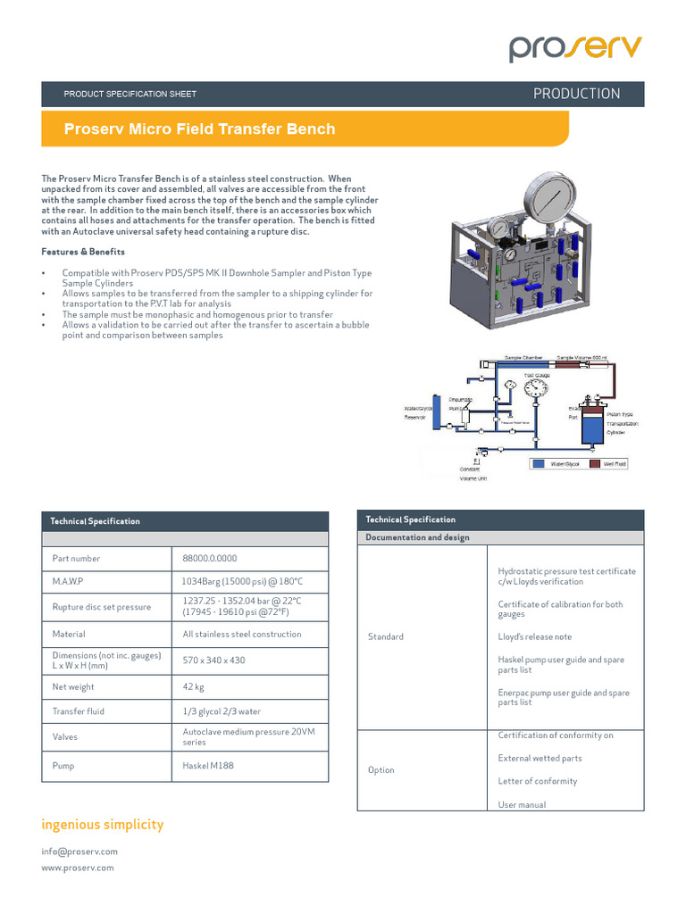 Proserv Micro Field Transfer Bench Specs | PDF | Valve | Mechanical ...
