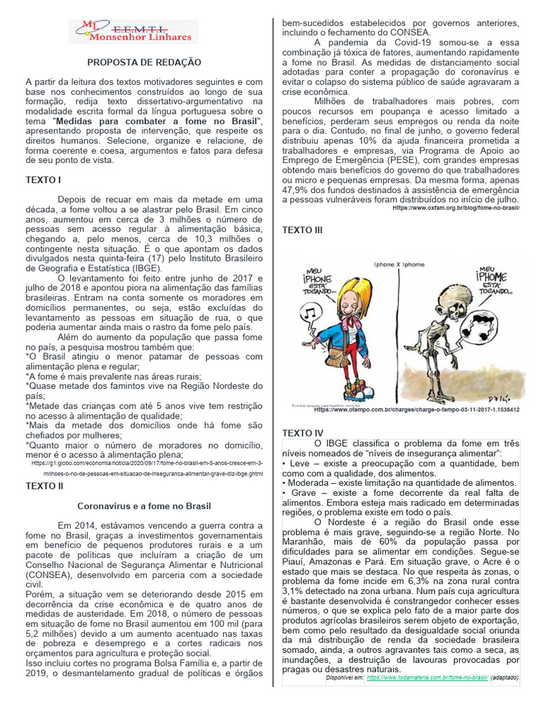 1ª redação Medidas para combater a fome no Brasil | PDF | Fome | Brasil