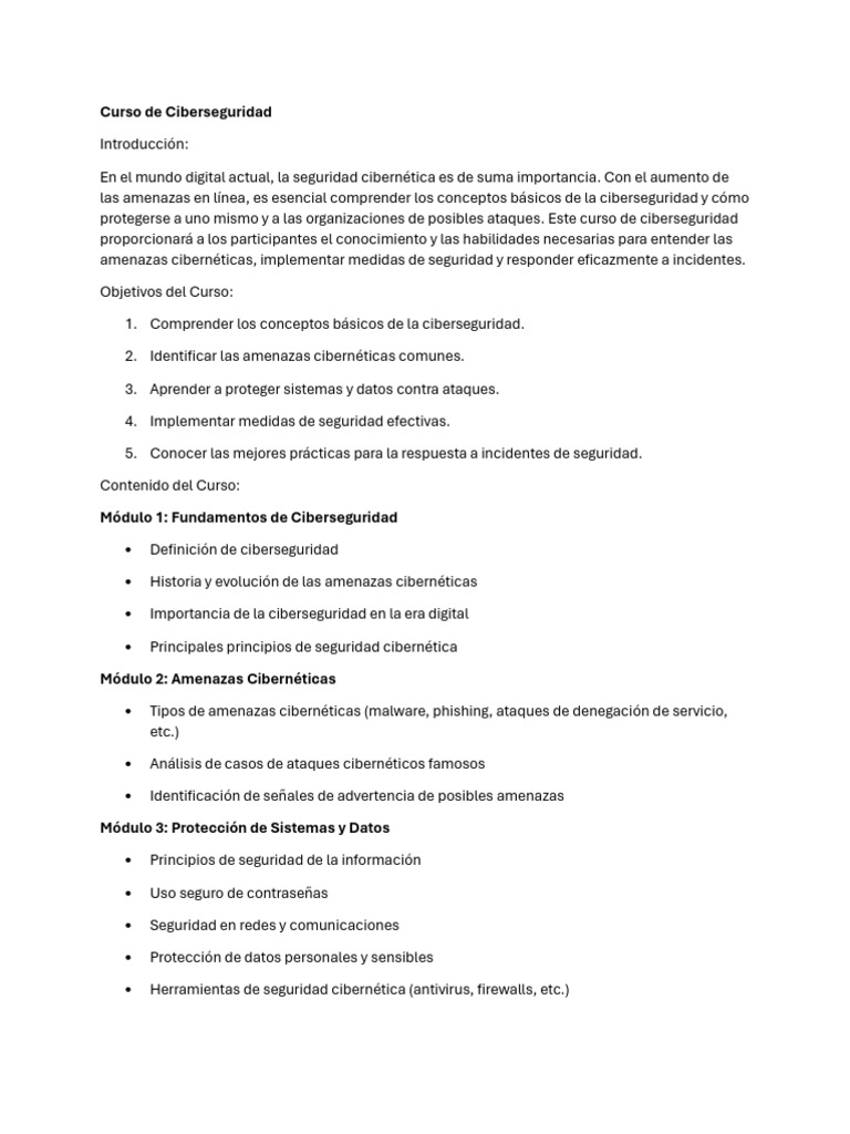Curso De Ciberseguridad Basica Pdf Seguridad La Seguridad Informática