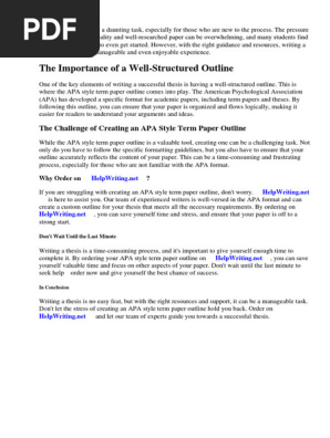 Apa Style Term Paper Outline