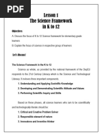 Lesson 1 The Science Framework in K To 12